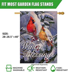 Furiaz Winter Blessings Cardinals Large Decorative House Flag, Red Birds Snowy Home Garden Yard Outside Decorations, Christmas Xmas Holiday Seasonal Outdoor Decor Double Sided 28x40