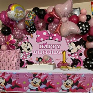 Pink Mouse Backdrop Bowknot Girls Birthday Party Decorations Cartoon Mouse 7x5ft Birthday Party Photography Background Baby Shower Decoration Photo Booth Studio Prop