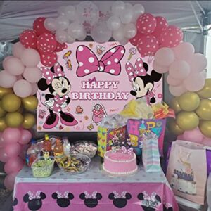 Pink Mouse Backdrop Bowknot Girls Birthday Party Decorations Cartoon Mouse 7x5ft Birthday Party Photography Background Baby Shower Decoration Photo Booth Studio Prop