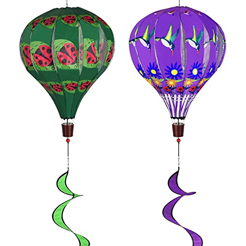 2PCS Giant Hot Air Balloon Wind Spinners Hummingbird Ladybug Garden Wind Spinner Large Pinwheels Hanging Wind Socks Twisted Whirlygig Windmill Toy for Yard Garden Lawn Outdoor Decorations,59"