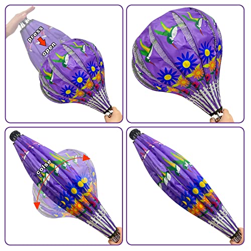 2PCS Giant Hot Air Balloon Wind Spinners Hummingbird Ladybug Garden Wind Spinner Large Pinwheels Hanging Wind Socks Twisted Whirlygig Windmill Toy for Yard Garden Lawn Outdoor Decorations,59"