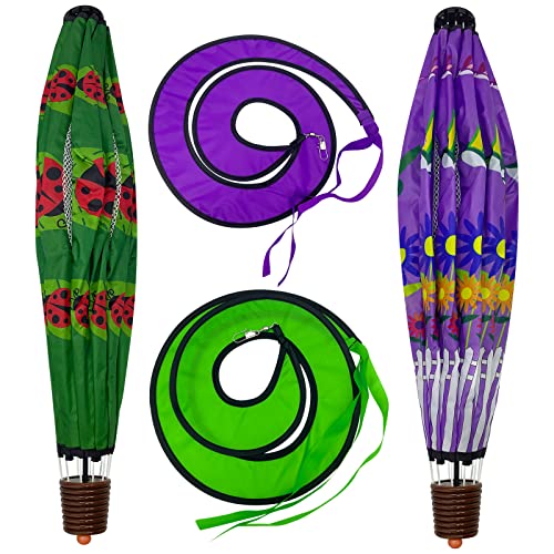 2PCS Giant Hot Air Balloon Wind Spinners Hummingbird Ladybug Garden Wind Spinner Large Pinwheels Hanging Wind Socks Twisted Whirlygig Windmill Toy for Yard Garden Lawn Outdoor Decorations,59"