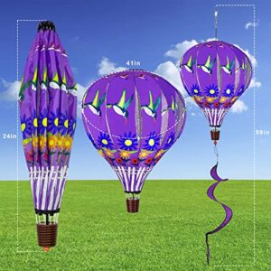 2PCS Giant Hot Air Balloon Wind Spinners Hummingbird Ladybug Garden Wind Spinner Large Pinwheels Hanging Wind Socks Twisted Whirlygig Windmill Toy for Yard Garden Lawn Outdoor Decorations,59"