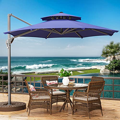 YITAHOME 11ft Patio Umbrella Outdoor Cantilever Umbrella Double Top Round Offset Umbrella w/Heavy Duty Aluminum Frame & Cross Base for Garden Pool Backyard Market (Navy Blue)