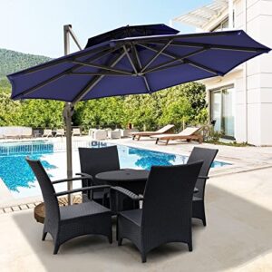 YITAHOME 11ft Patio Umbrella Outdoor Cantilever Umbrella Double Top Round Offset Umbrella w/Heavy Duty Aluminum Frame & Cross Base for Garden Pool Backyard Market (Navy Blue)