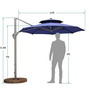 YITAHOME 11ft Patio Umbrella Outdoor Cantilever Umbrella Double Top Round Offset Umbrella w/Heavy Duty Aluminum Frame & Cross Base for Garden Pool Backyard Market (Navy Blue)