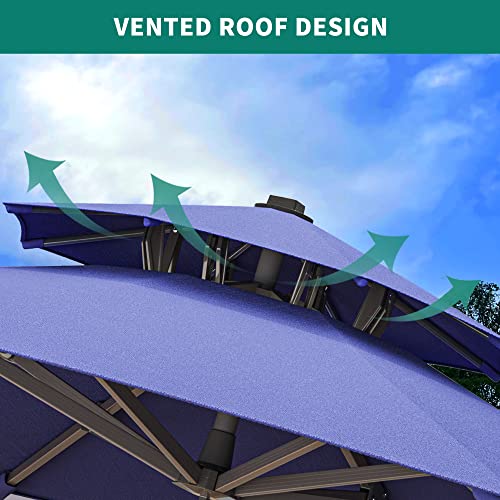 YITAHOME 11ft Patio Umbrella Outdoor Cantilever Umbrella Double Top Round Offset Umbrella w/Heavy Duty Aluminum Frame & Cross Base for Garden Pool Backyard Market (Navy Blue)