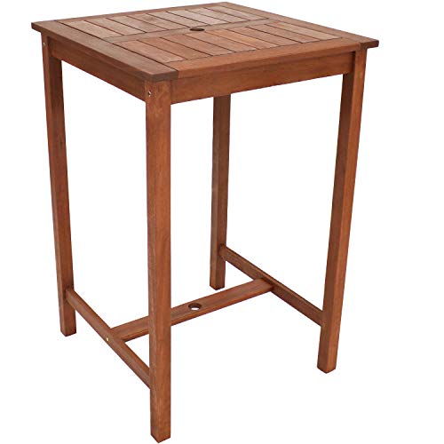 Sunnydaze Meranti Wood 27.5-Inch Square Bar Height Table with Teak Oil Finish - High Top Outdoor Pub Table - Perfect for Outdoor Entertaining and Dining - Ideal for the Patio, Balcony, Yard and Garden