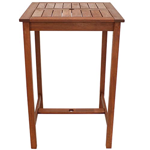 Sunnydaze Meranti Wood 27.5-Inch Square Bar Height Table with Teak Oil Finish - High Top Outdoor Pub Table - Perfect for Outdoor Entertaining and Dining - Ideal for the Patio, Balcony, Yard and Garden