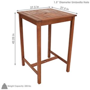 Sunnydaze Meranti Wood 27.5-Inch Square Bar Height Table with Teak Oil Finish - High Top Outdoor Pub Table - Perfect for Outdoor Entertaining and Dining - Ideal for the Patio, Balcony, Yard and Garden