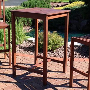 Sunnydaze Meranti Wood 27.5-Inch Square Bar Height Table with Teak Oil Finish - High Top Outdoor Pub Table - Perfect for Outdoor Entertaining and Dining - Ideal for the Patio, Balcony, Yard and Garden