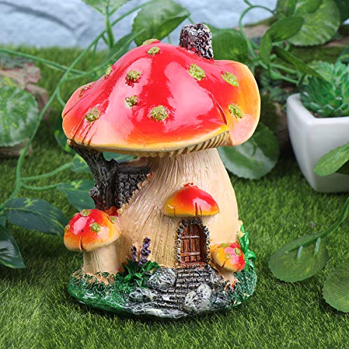 Cabilock Delicate Creative Mushroom House Model Landscaping Ornaments Miniature Micro Landscape Bonsai Fairy Garden Landscape DIY Decor - Mushroom House(Red and Yellow Edge)