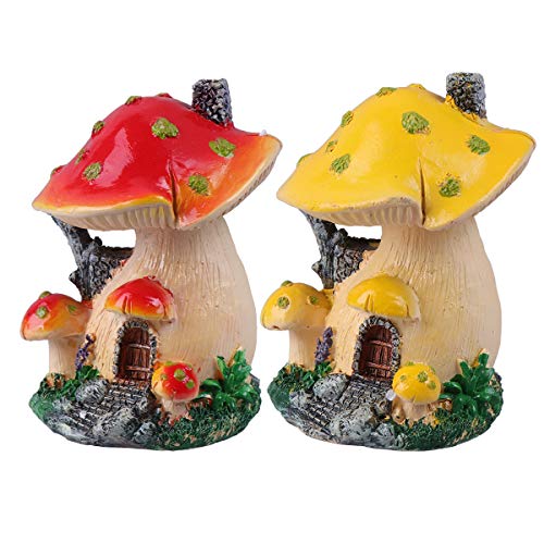 Cabilock Delicate Creative Mushroom House Model Landscaping Ornaments Miniature Micro Landscape Bonsai Fairy Garden Landscape DIY Decor - Mushroom House(Red and Yellow Edge)