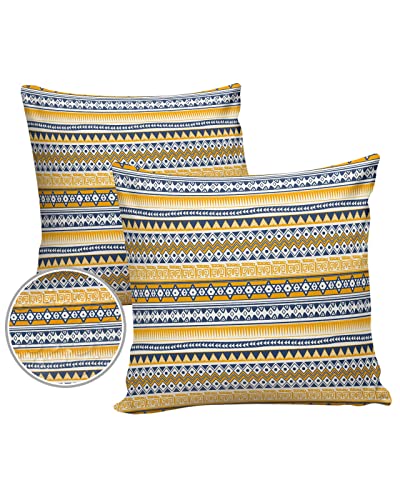 Outdoor Waterproof Pillow Covers for Patio Furniture Bohemian Striped Decorative Throw Pillow Cover Tribal Boho Style Colorful Pillowcases Set of 2 Cushion Case for Sofa Couch Chair 16 x 16 in