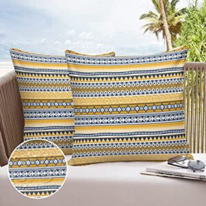 Outdoor Waterproof Pillow Covers for Patio Furniture Bohemian Striped Decorative Throw Pillow Cover Tribal Boho Style Colorful Pillowcases Set of 2 Cushion Case for Sofa Couch Chair 16 x 16 in