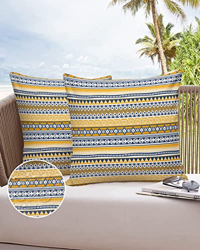 Outdoor Waterproof Pillow Covers for Patio Furniture Bohemian Striped Decorative Throw Pillow Cover Tribal Boho Style Colorful Pillowcases Set of 2 Cushion Case for Sofa Couch Chair 16 x 16 in