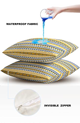 Outdoor Waterproof Pillow Covers for Patio Furniture Bohemian Striped Decorative Throw Pillow Cover Tribal Boho Style Colorful Pillowcases Set of 2 Cushion Case for Sofa Couch Chair 16 x 16 in