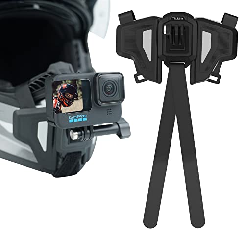 Motorcycle Helmet Chin Mount for GoPro, Claw Clamp Body Strap Fit for Most Helmets Stable Fast Release Riding Cycling Accessories for Go Pro Max Hero 11 10 9 8 7 6 5 Insta360 DJI Osmo Action Pocket 2
