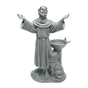 design toscano je14106 st. francis’ blessing religious garden decor statue bath bird feeder, 19 inch, greystone
