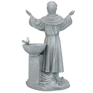 Design Toscano JE14106 St. Francis' Blessing Religious Garden Decor Statue Bath Bird Feeder, 19 inch, Greystone