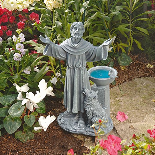 Design Toscano JE14106 St. Francis' Blessing Religious Garden Decor Statue Bath Bird Feeder, 19 inch, Greystone