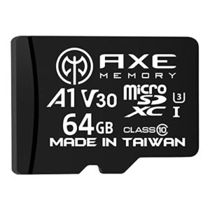 axe memory 64gb microsdxc memory card + sd adapter with a1 app performance, v30 uhs-i u3 4k