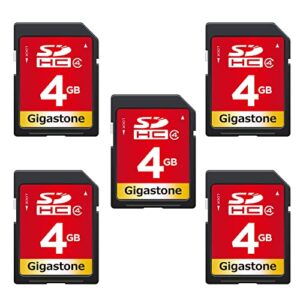 gigastone 4gb sd card 5 pack sdhc class 4 memory card for photo video music voice file dslr camera dsc camcorder recorder playback pc mac pos 5pcs in pack (pack of 5), with 5 mini cases