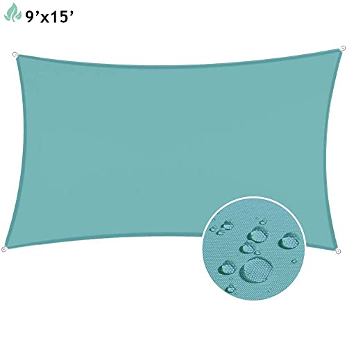 SunnyRoyal Waterproof Sun Shade Sail Rectangle Canopy Awning Fabric Cloth Screen 95% UV Blockage & Water Resistant for Outdoor Patio Garden 9'x15' Turquoise