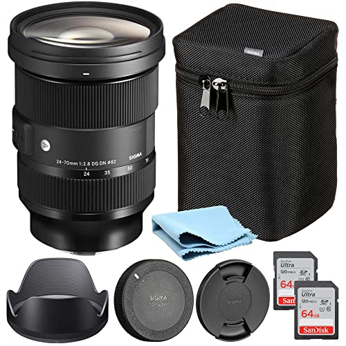 Sigma 24-70mm F2.8 Art for Sony Camera Bundle with Sony 24-70 Sigma Lens, Lens Front and Rear Caps, Lens Hood, Lens Case, 2X 64GB SanDisk Memory Cards (7 Items) - Sigma 24-70mm