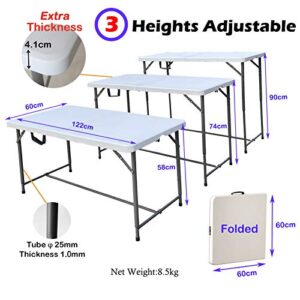 deaciber 4ft Folding Table with 3 Adjustable Heights Heavy Duty Indoor Outdoor for Garden Party Patio BBQ Dining Picnic Camping