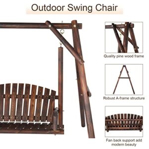 Ochine 6.5 Ft Patio Wooden Porch Swing Outdoor Swing Chair Bench Outdoor Patio Swing Chair Heavy Duty 600 LBS Rustic Hanging Log Porch Swing 2 Seater with Stand for Outdoor Patio Garden Yard