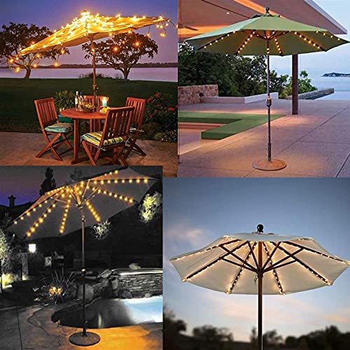 Solar Patio Umbrella Lights Cordless Parasol String Lights With Clip Umbrella Pole Light Solar Powered Waterproof for 7-10foot Umbrella Outdoor Lighting Beach Deck Garden Party Decoration