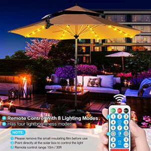 Solar Patio Umbrella Lights Cordless Parasol String Lights With Clip Umbrella Pole Light Solar Powered Waterproof for 7-10foot Umbrella Outdoor Lighting Beach Deck Garden Party Decoration