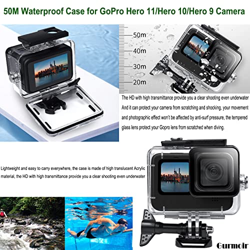 Gurmoir Accessories Kit with Waterproof Housing Case for GoPro Hero 11/Hero 10/Hero 9 Black, Full Essential Action Camera Video Accessory Set Bundles for Go Pro 11/10/9 Accessories Kit(DT06)