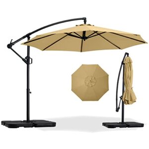 abccanopy 10ft cantilever umbrella offset patio umbrellas，hanging patio umbrella with cross base & crank,outdoor umbrella for garden,deck,pool,yard (khaki)