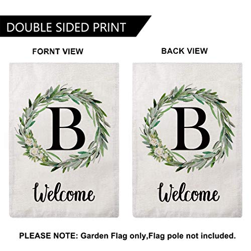 ULOVE LOVE YOURSELF Welcome Decorative Garden Flags with Letter B/Olive Wreath Double Sided House Yard Patio Outdoor Garden Flags Small Garden Flag 12.5×18 Inch