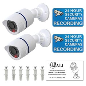 WALI Dummy Fake Camera, Surveillance Security CCTV Dome Camera, Indoor Outdoor Camera, with One LED Light, Security Alert Sticker Decals (TC-W2), 2 Pack, White