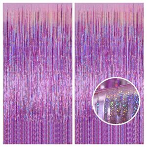 melsan 2 pack 3.2 ft x 8.2 ft tinsel foil fringe curtains backdrop, sparkle metallic foil curtains for party photo booth props decoration, pinkish purple