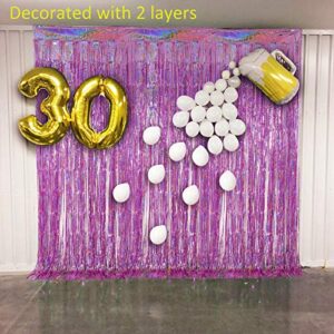 Melsan 2 Pack 3.2 ft x 8.2 ft Tinsel Foil Fringe Curtains Backdrop, Sparkle Metallic Foil Curtains for Party Photo Booth Props Decoration, Pinkish Purple