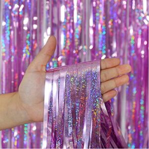 Melsan 2 Pack 3.2 ft x 8.2 ft Tinsel Foil Fringe Curtains Backdrop, Sparkle Metallic Foil Curtains for Party Photo Booth Props Decoration, Pinkish Purple