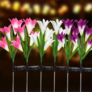 solar flowers lily solar lights outdoor waterproof solar garden flower lights 7 color changing powered decorative flowers 6 pack for yard pathway decoration by bootop pin