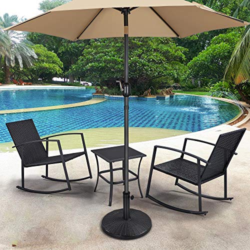 Yaheetech 9FT LED Garden Table Umbrella with Base Outdoor Solar Powered Market Umbrella with 8 Sturdy Ribs, Heavy Duty Umbrella Stand Included, Tan