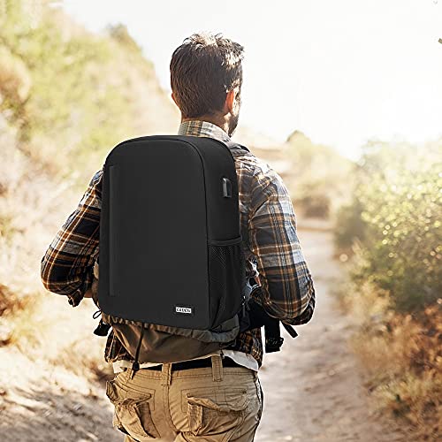 CADeN Camera Backpack Bag for DSLR/SLR Mirrorless Camera Waterproof with 15.6 inch Laptop Compartment, USB Charging Port, Tripod Holder, Rain Cover, Camera Case Compatible for Sony Canon Nikon Black L