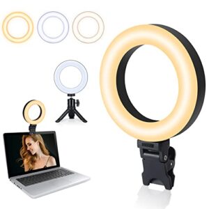 4.5 inch Ring Light for Computer Video Conference Lighting with Clip and Tripod 3 Dimmable Color and 10 Brightness Level Easy to Use Suitable for Webcam Lighting