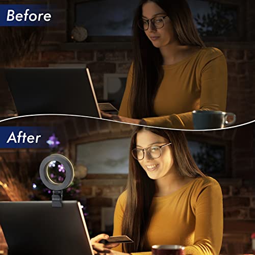 4.5 inch Ring Light for Computer Video Conference Lighting with Clip and Tripod 3 Dimmable Color and 10 Brightness Level Easy to Use Suitable for Webcam Lighting