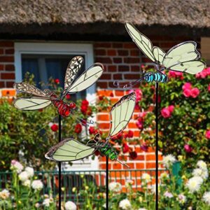 Juegoal 20 Inch Butterfly Garden Stakes Decor, Dragonfly Stakes, Hummingbird Glow in Dark Metal Yard Art for Mom, Mothers Day Ideal Gifts, Indoor Outdoor Lawn Pathway Patio Ornaments, Set of 3