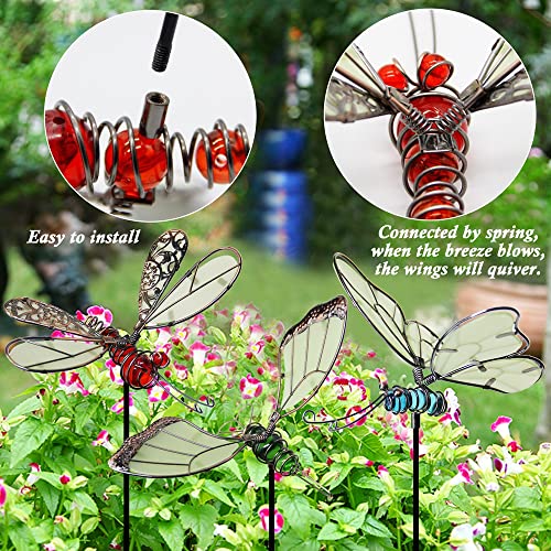 Juegoal 20 Inch Butterfly Garden Stakes Decor, Dragonfly Stakes, Hummingbird Glow in Dark Metal Yard Art for Mom, Mothers Day Ideal Gifts, Indoor Outdoor Lawn Pathway Patio Ornaments, Set of 3