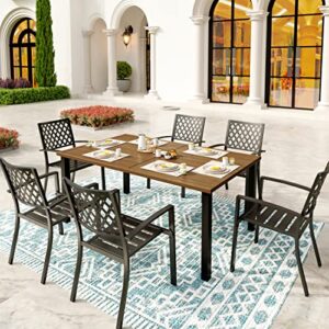 sunshine valley patio dining sets 7 pcs, 6 x patio dining rhombus chairs metal material teak color table top rectangular dining table with 1.57” umbrella hole for outdoor kitchen lawn garden,deck.