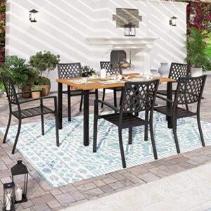 SUNSHINE VALLEY Patio Dining Sets 7 PCS, 6 x Patio Dining Rhombus Chairs Metal Material Teak Color Table Top Rectangular Dining Table with 1.57” Umbrella Hole for Outdoor Kitchen Lawn Garden,Deck.