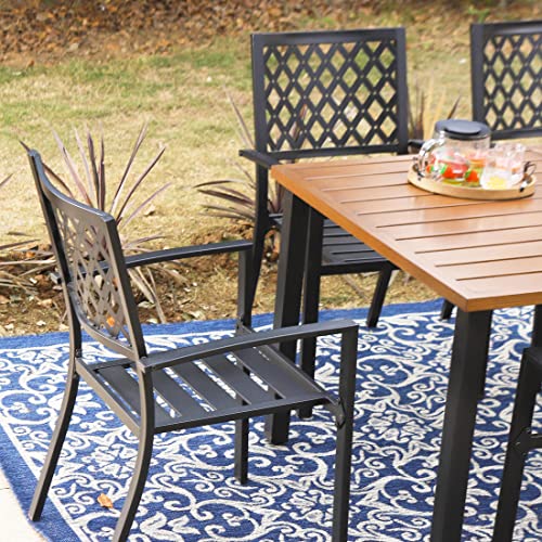 SUNSHINE VALLEY Patio Dining Sets 7 PCS, 6 x Patio Dining Rhombus Chairs Metal Material Teak Color Table Top Rectangular Dining Table with 1.57” Umbrella Hole for Outdoor Kitchen Lawn Garden,Deck.